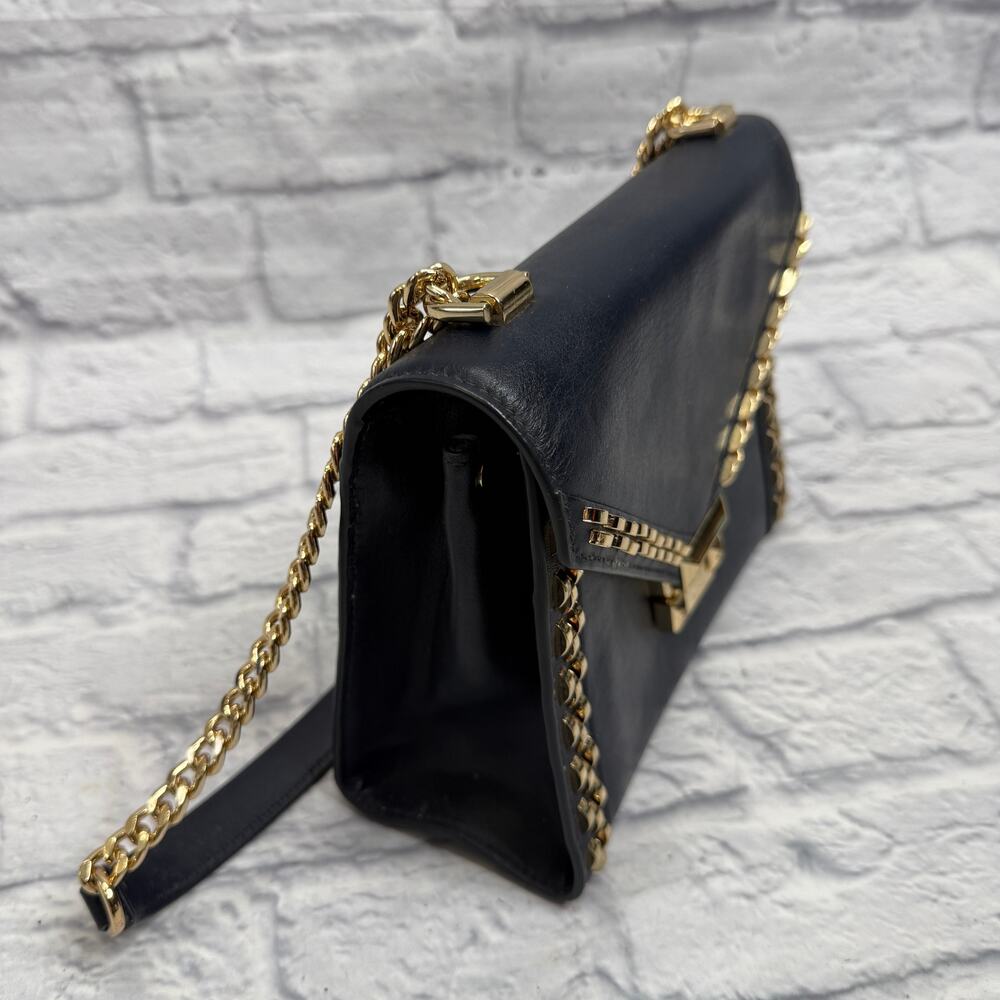 Michael Kors Whitney Studded Frame Shoulder Bag Navy Blue Gold Chain - Picture 3 of 10